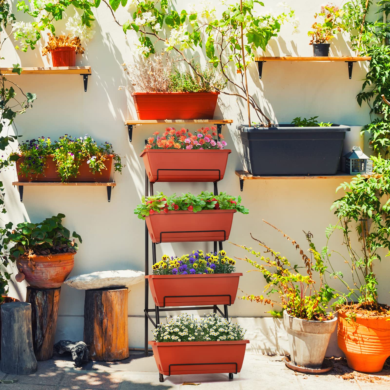OYEAL vertical garden bed on patio showcases versatile indoor/outdoor gardening.