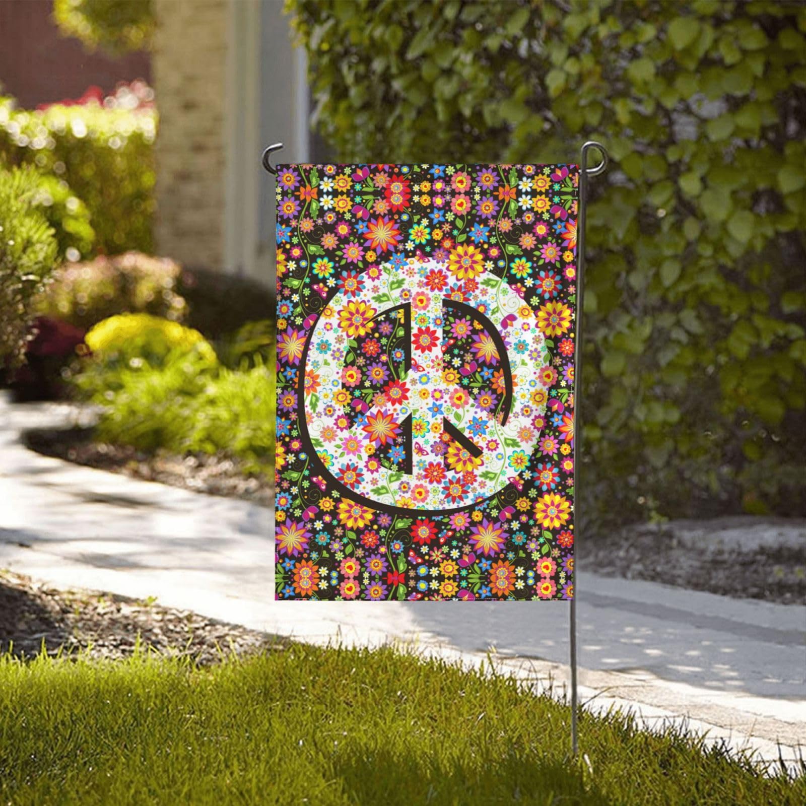 Oyebn Flowers of Peace flag, vibrant colors, eye-catching garden or balcony accent.