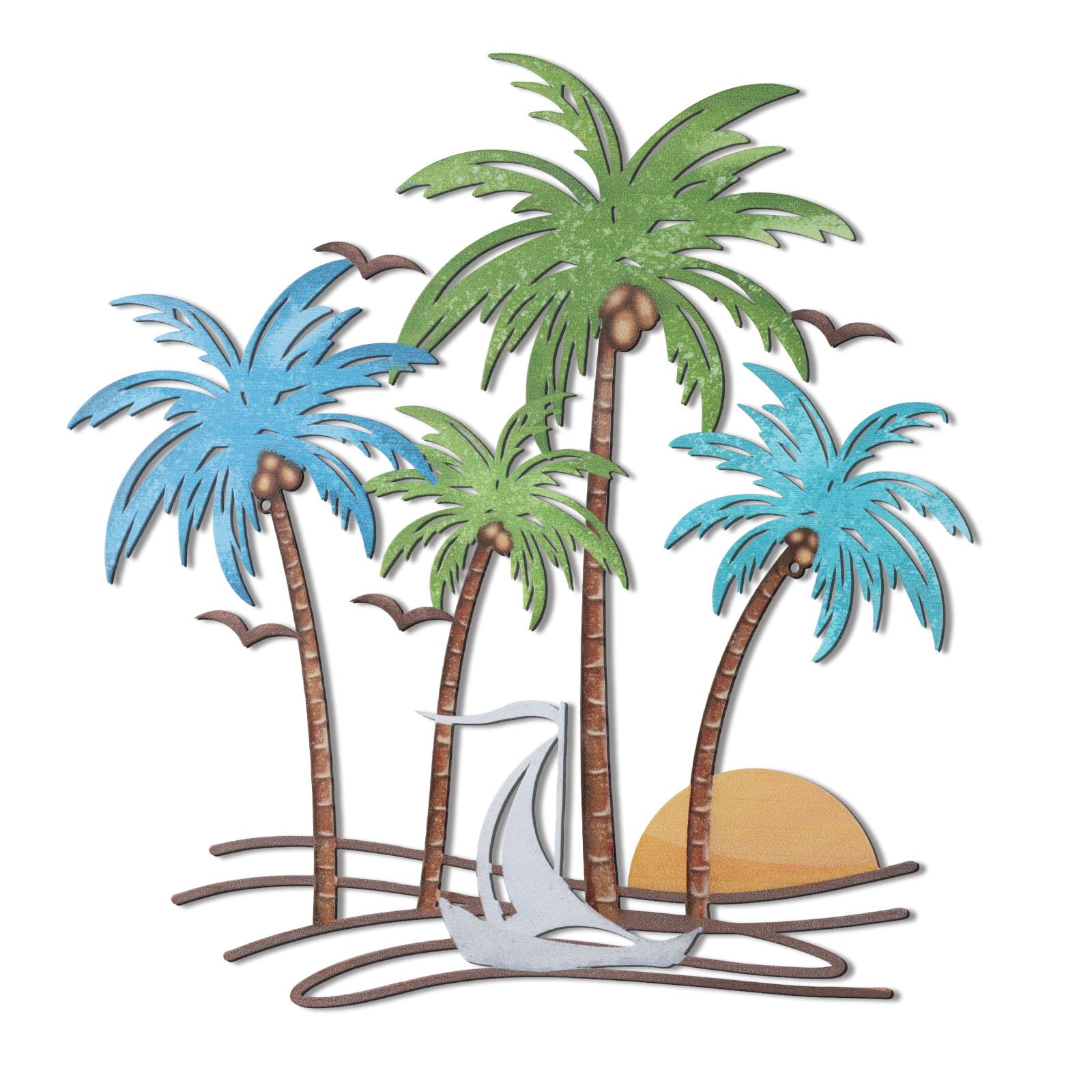 OYEFLY metal tropical beach wall art adds sunlit palm ambiance to any space