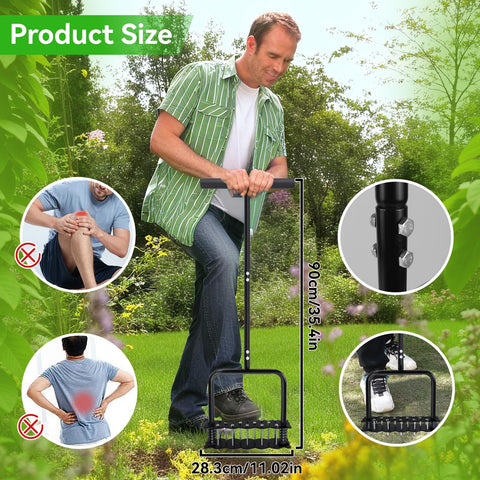 oyeftp lawn aerator in-use view shows comfortable handle and pedal