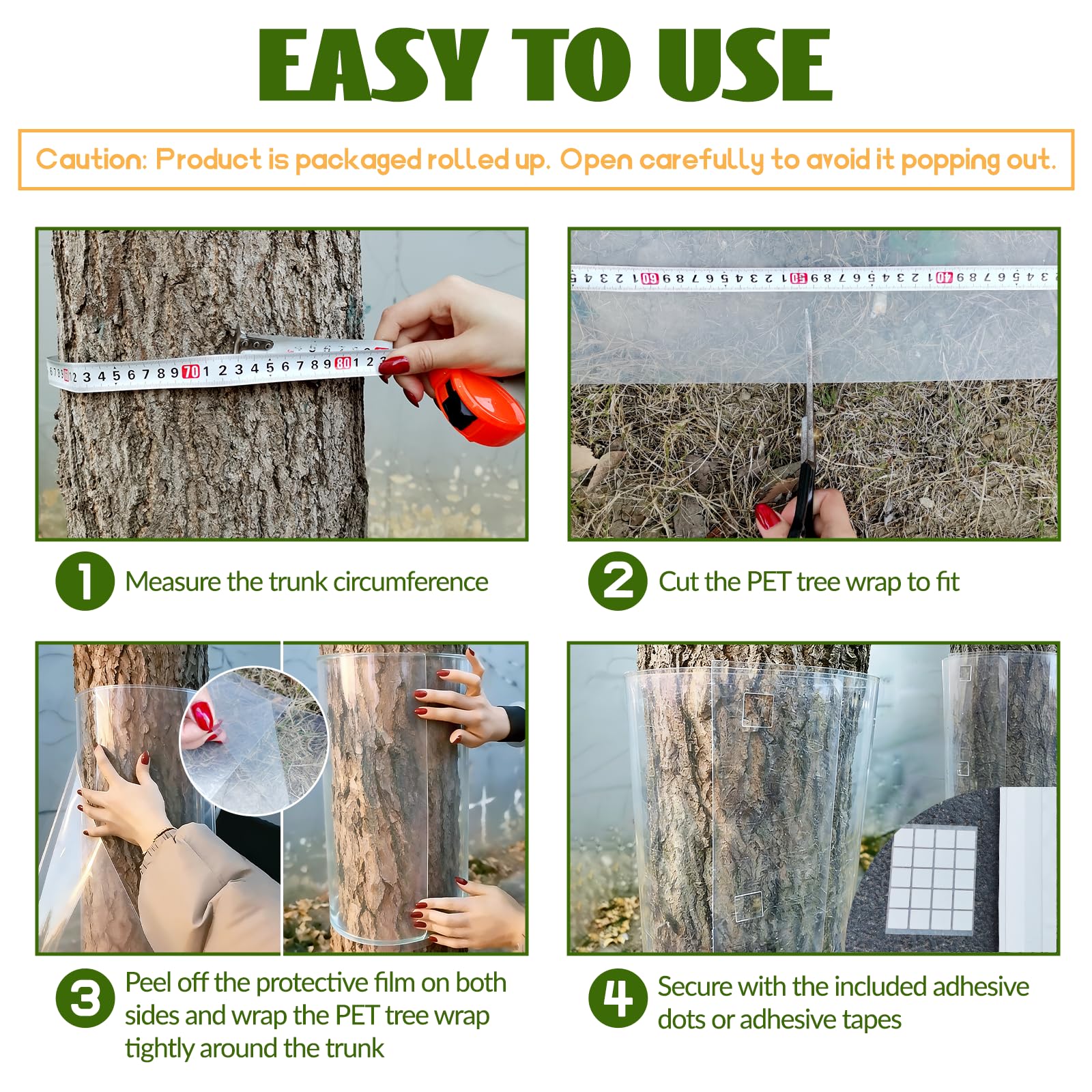 oyhqes Iguana Tree Wrap easy installation using dot adhesives and long tape.