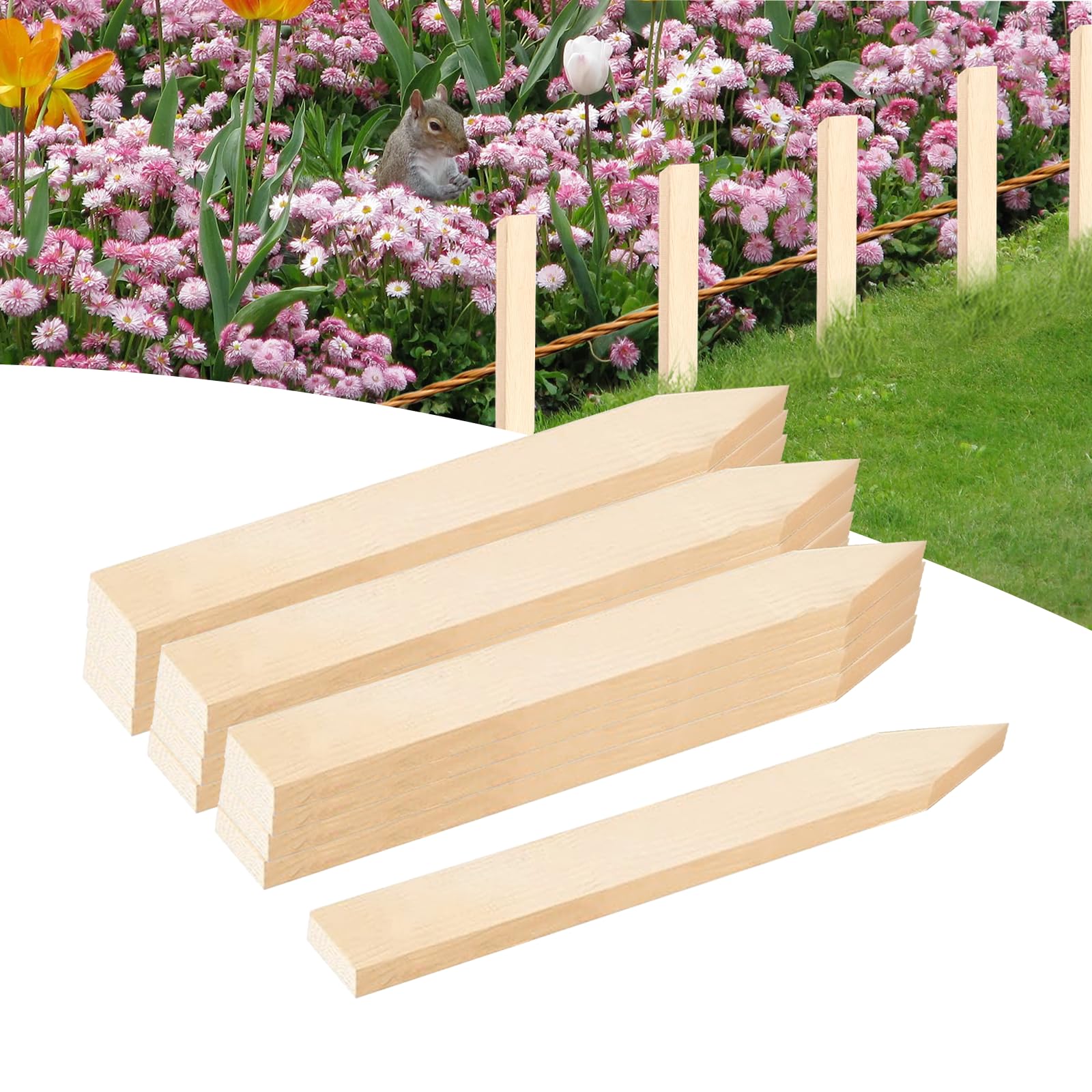 oyhqes wood stakes with pointed tips for easy soil insertion and quick setup.