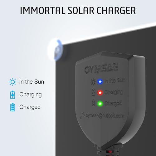 OYMSAE solar panel side view showing SAE cable connection for easy charging.