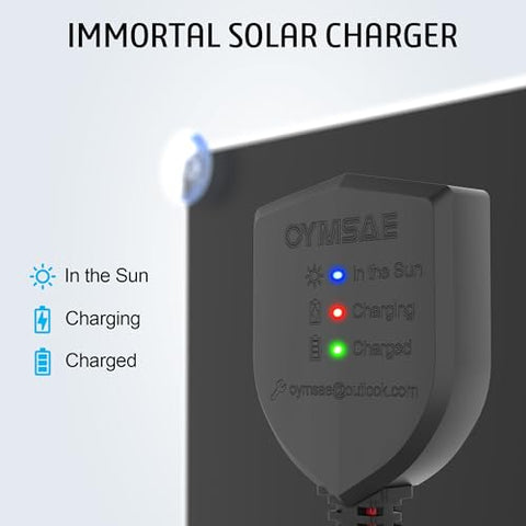 OYMSAE solar panel side view showing SAE cable connection for easy charging.