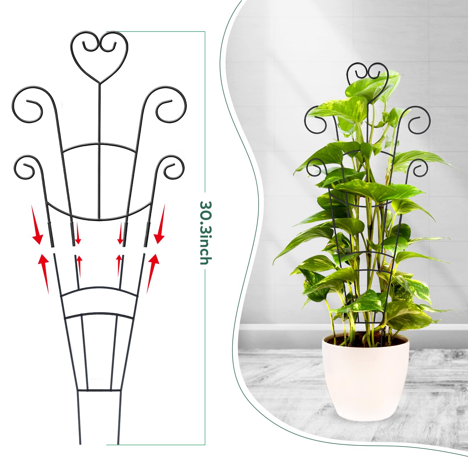 OYOEETD iron trellis with heart pattern supports ivy and pothos growth