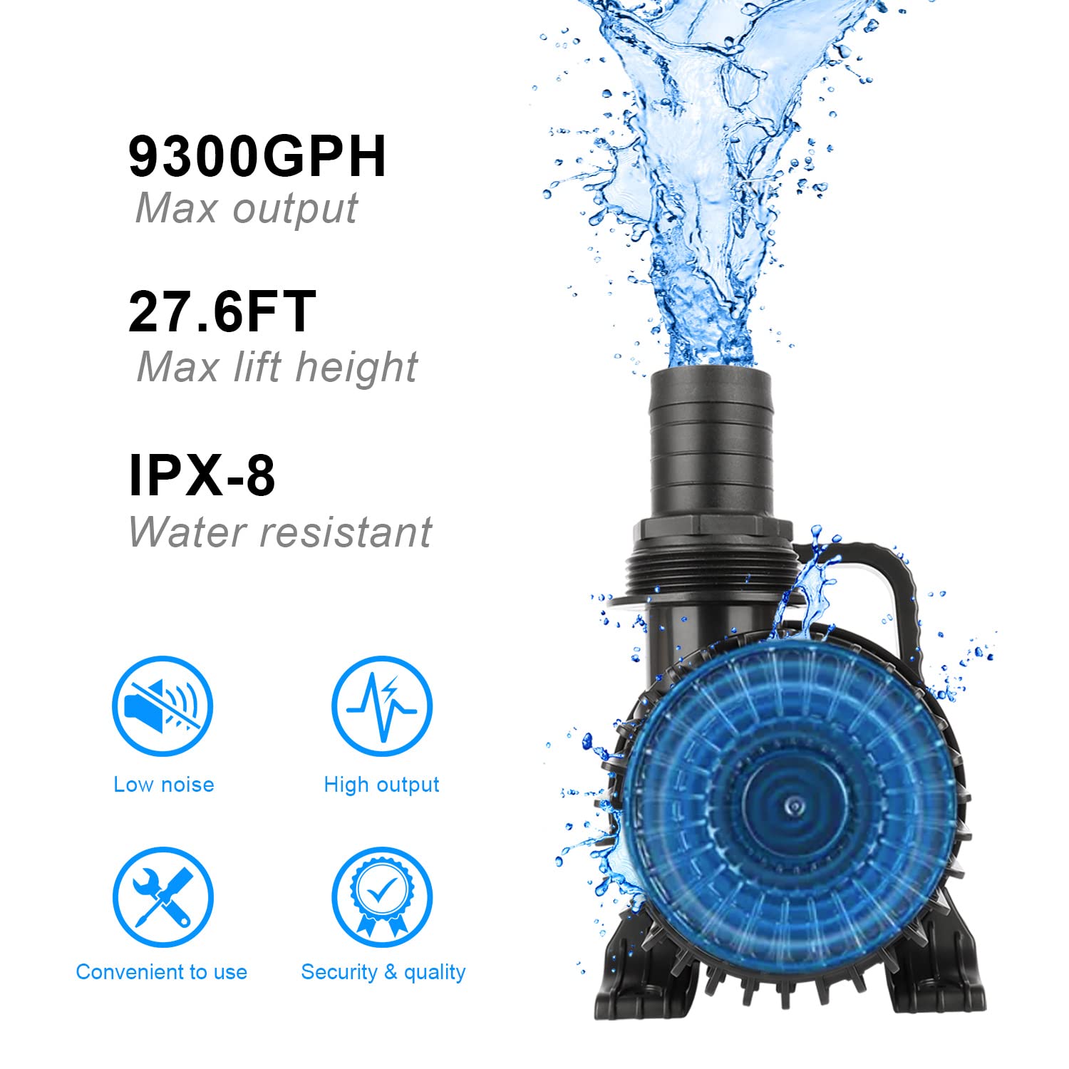 OYO WATER pond waterfall pump delivers 9300 GPH for dramatic outdoor features.