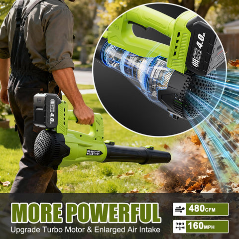 OYREL leaf blower turbo airflow highlights quick debris clearance
