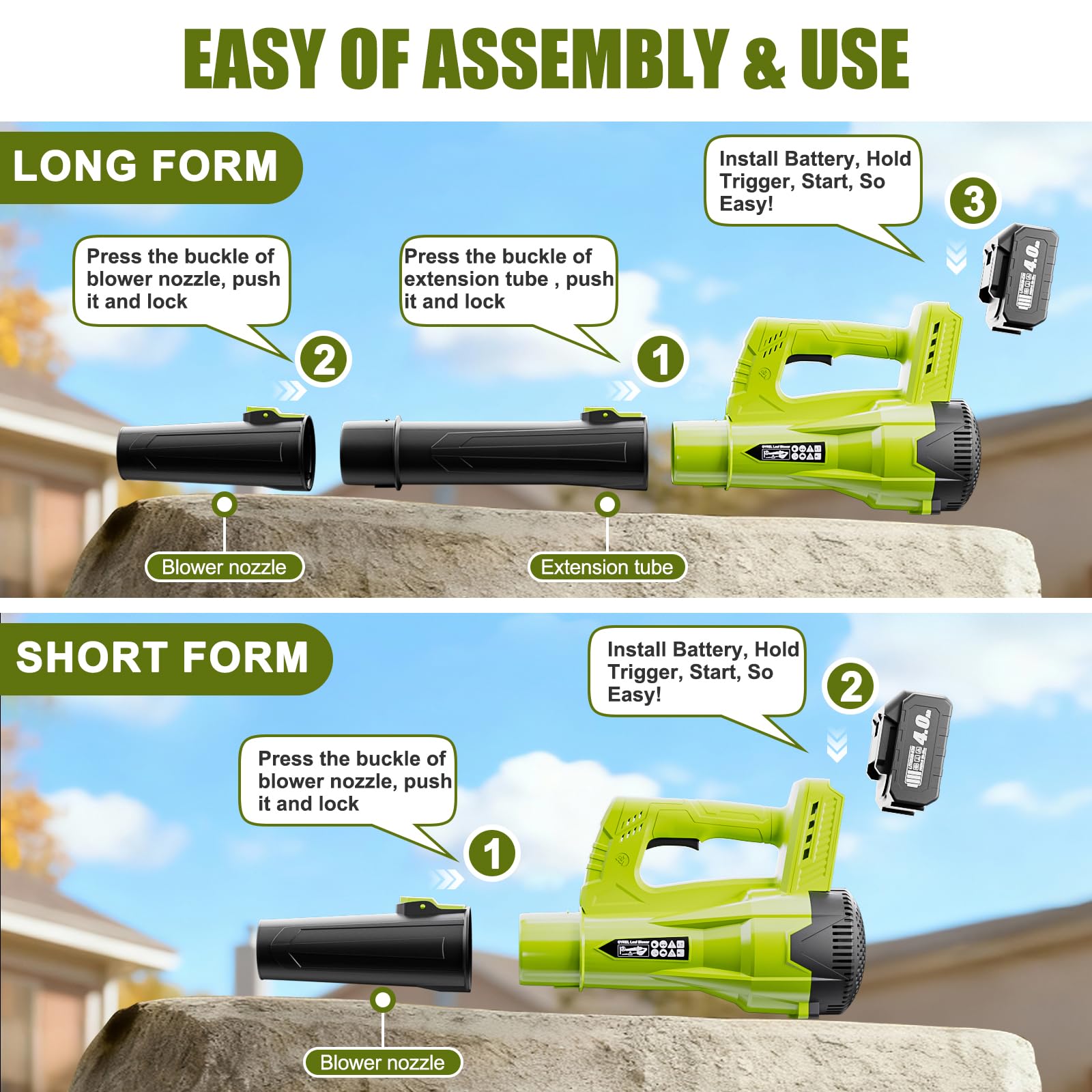OYREL leaf blower yard cleanup across lawns, decks, and driveways