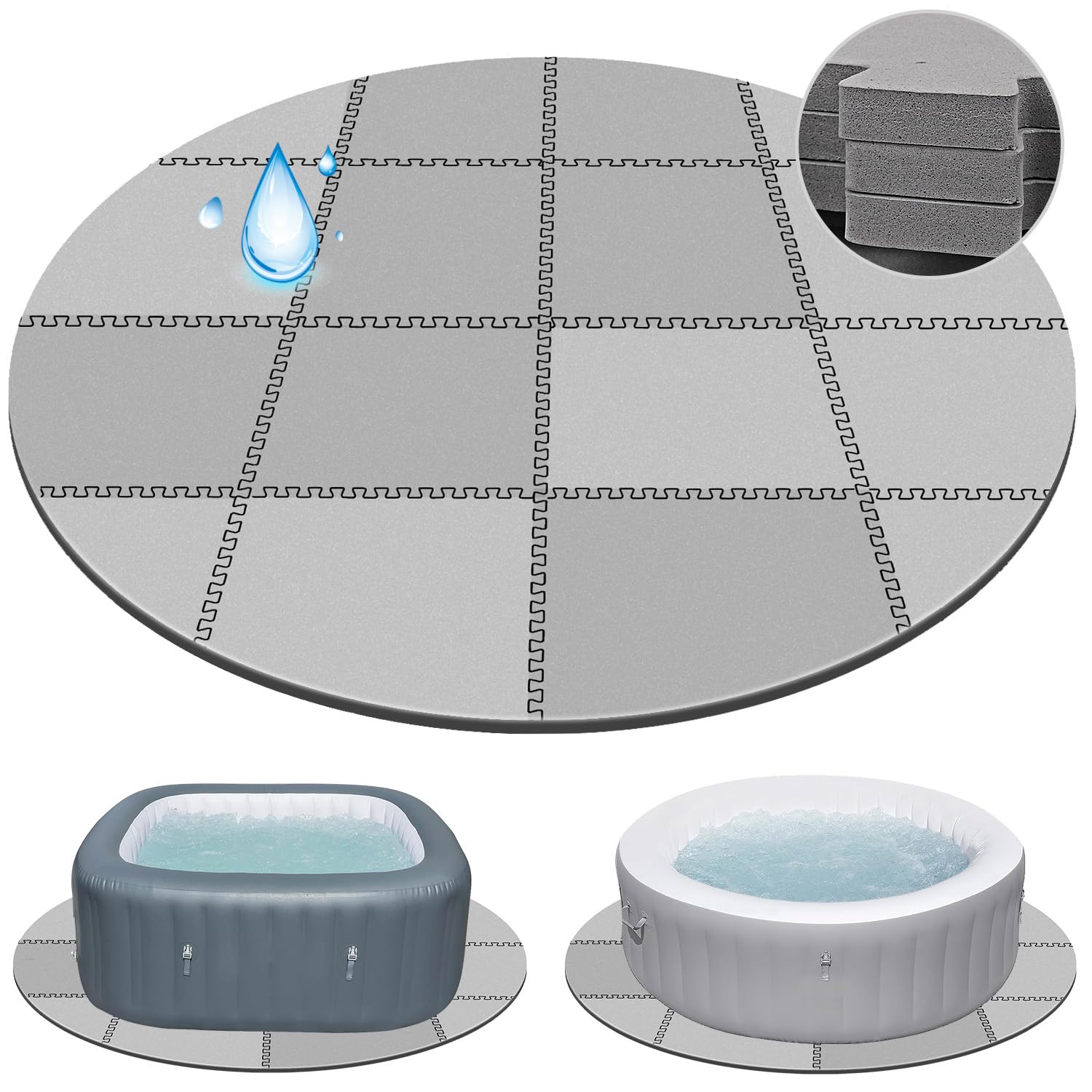 Oyrlize 78-inch Round Hot Tub Mat overview protects the tub from debris and wear.