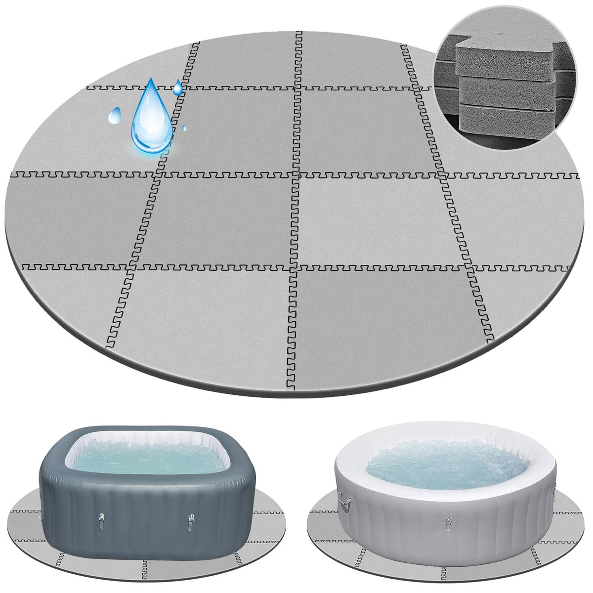 Oyrlize 78-inch Round Hot Tub Mat overview protects the tub from debris and wear.