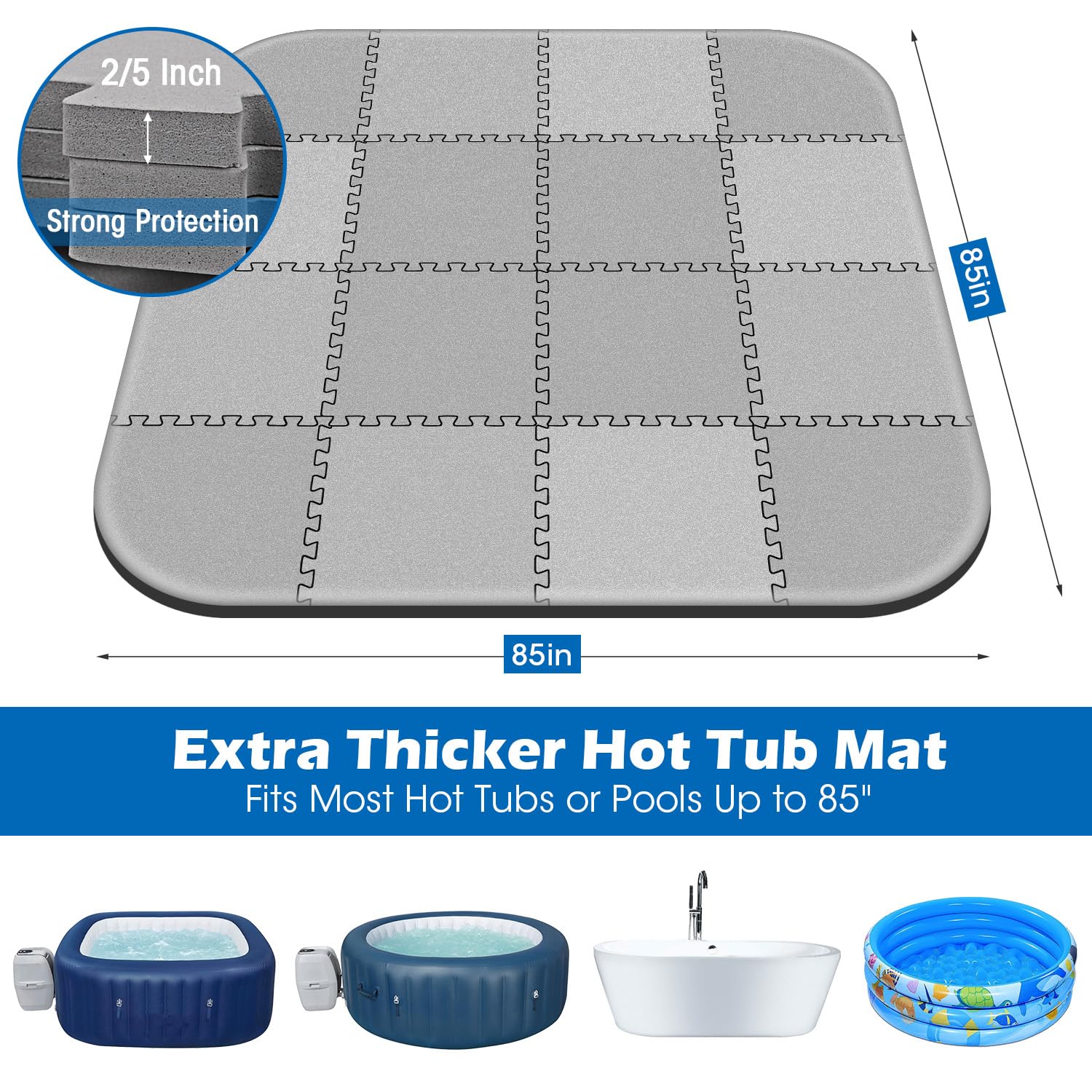 Oyrlize hot tub mat compatible with Bestway and Intex portable tubs.