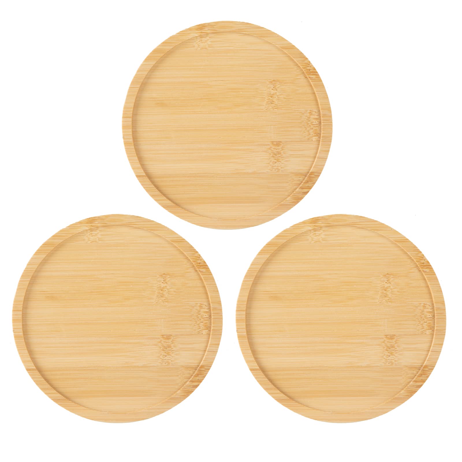 OYSIR 6 inch bamboo saucer with raised edge protects surfaces.