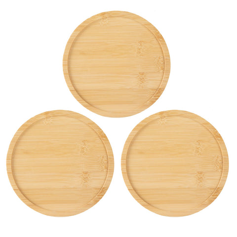 OYSIR 6 inch bamboo saucer with raised edge protects surfaces.