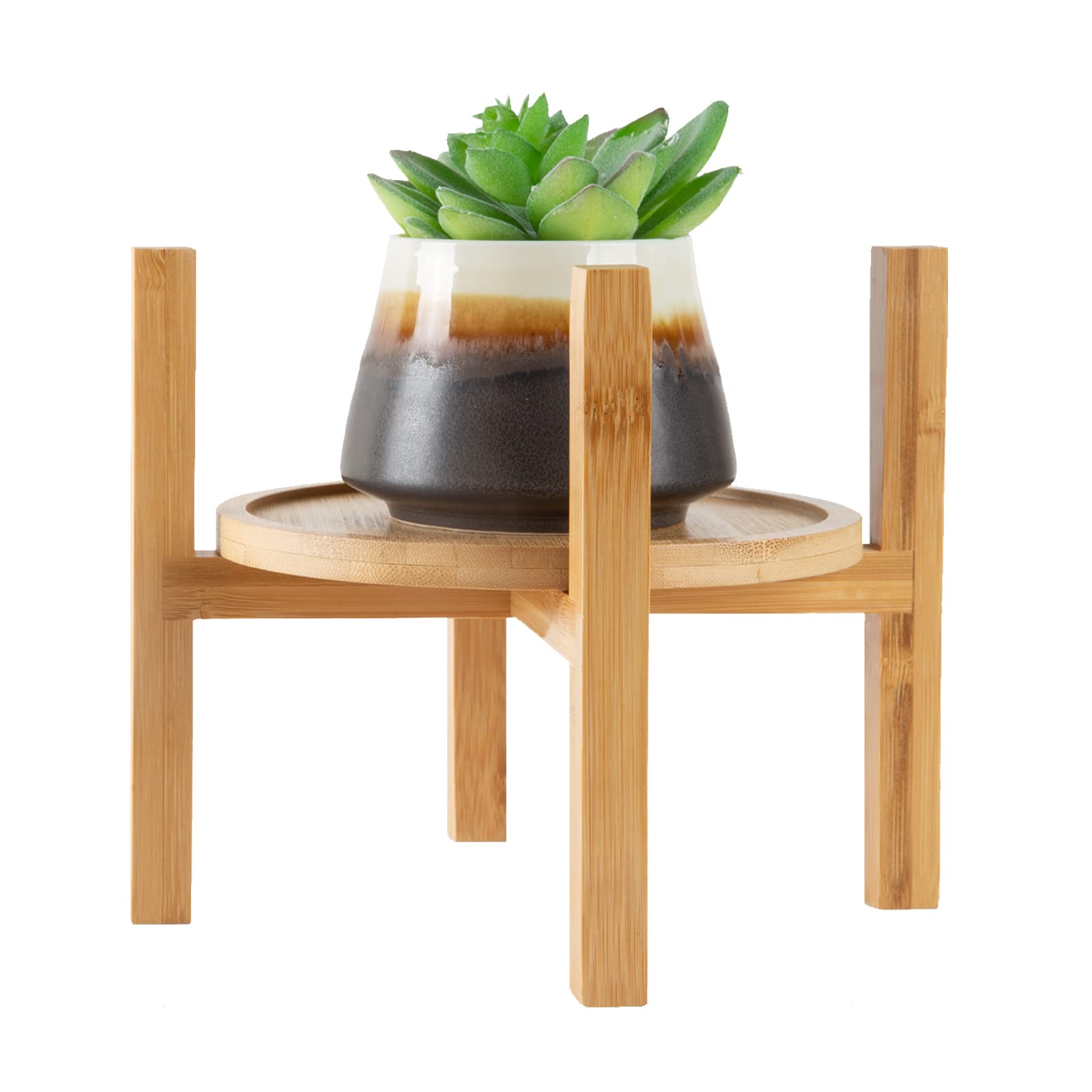 OYSIR bamboo saucer with raised edge catches excess water efficiently.