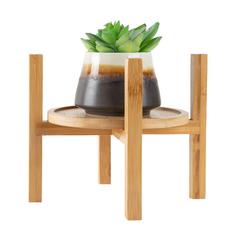 OYSIR bamboo saucer with raised edge catches excess water efficiently.