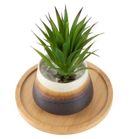 OYSIR round bamboo tray provides a natural base for your plant pot.