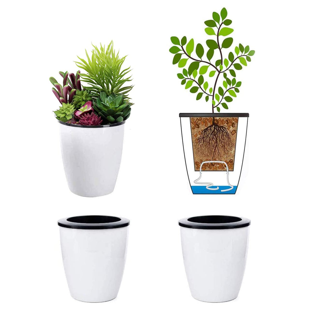 OYSIR self-watering planter 3.5-inch white front view for easy plant care on the go.