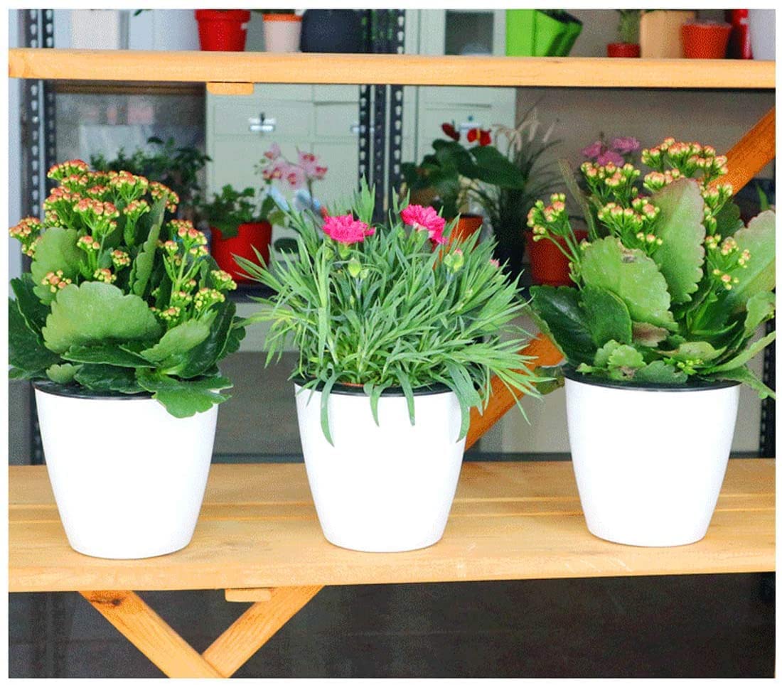 OYSIR white mini planter side view highlighting double-layer reservoir for longer intervals between watering.