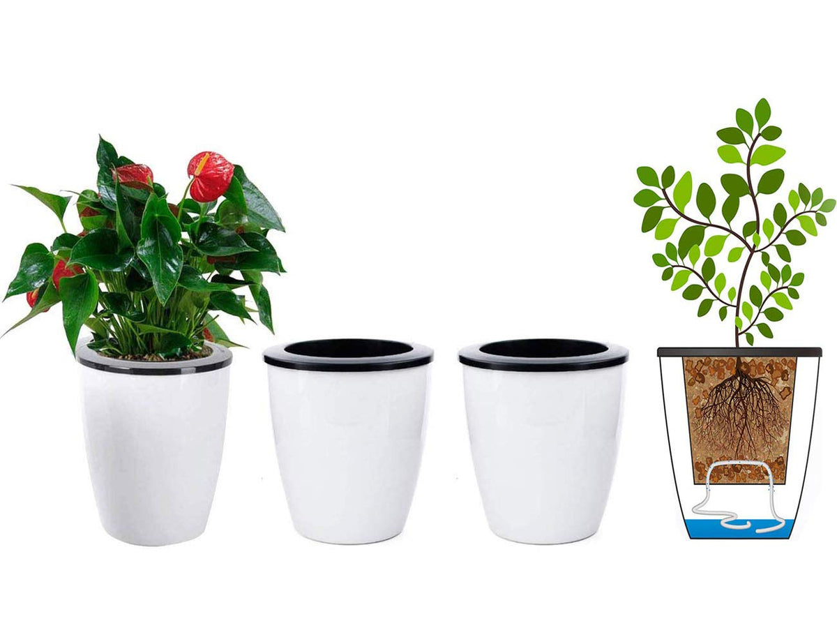 OYSIR self-watering planter in white, outer view, showcasing modern design for home decor