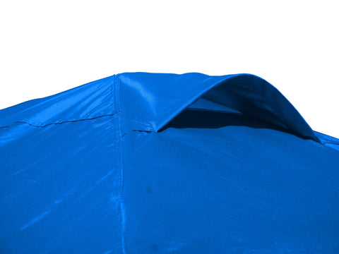 10x10 canopy top blue displayed on portable frame with carry bag for transport.