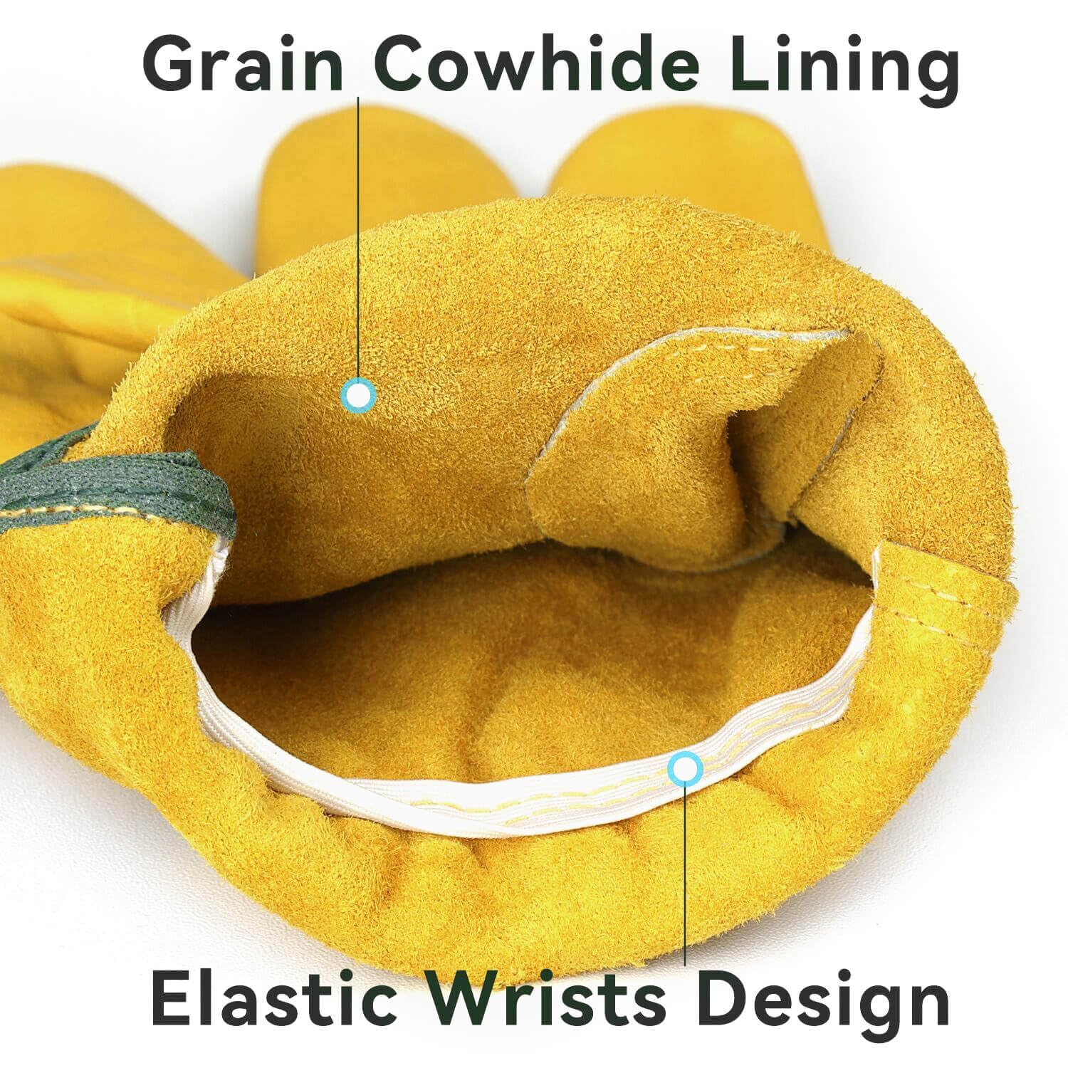 OZERO Leather Work Gloves palm view shows genuine cowhide durability for daily tasks.