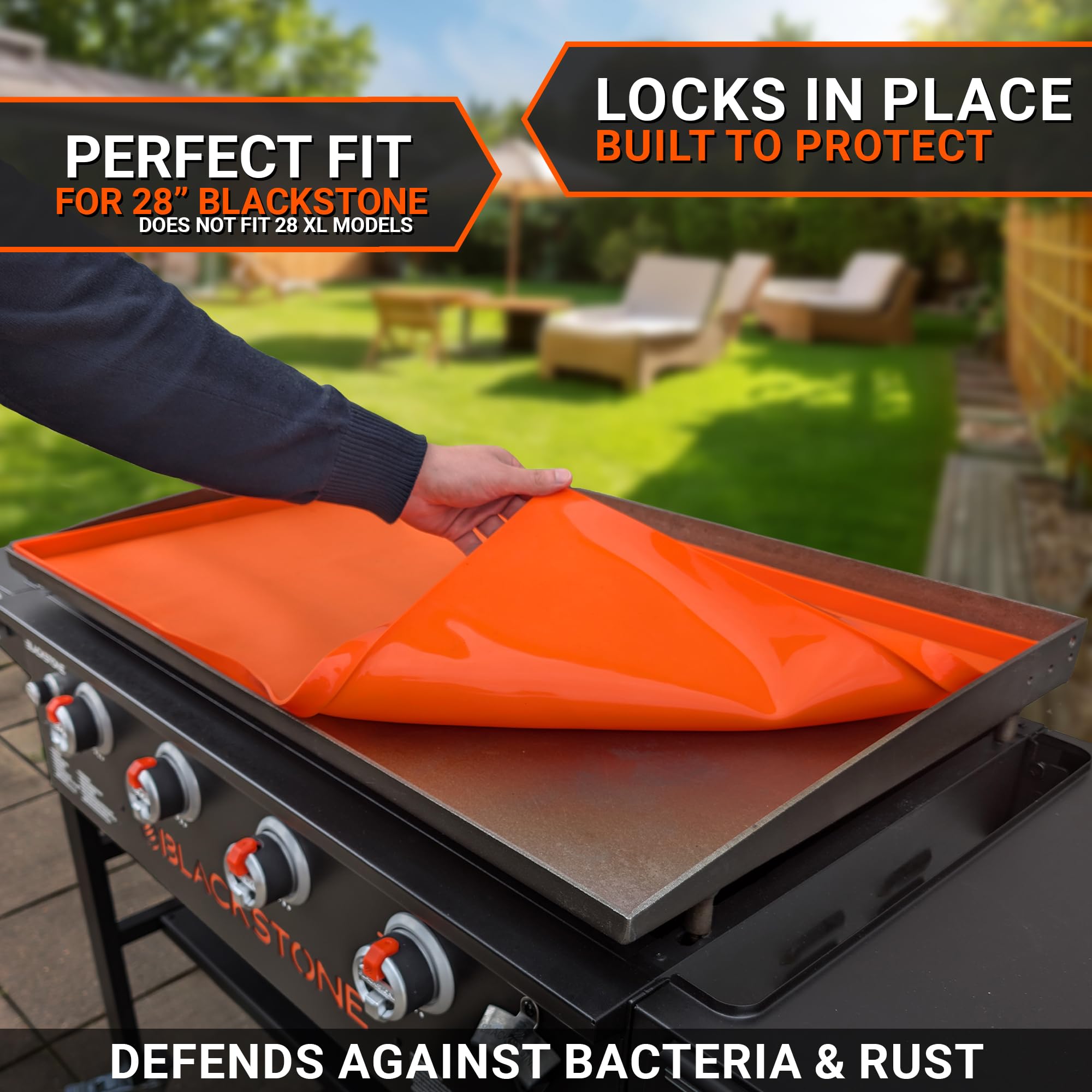 OZG silicone griddle cover prevents moisture and protects seasoning.