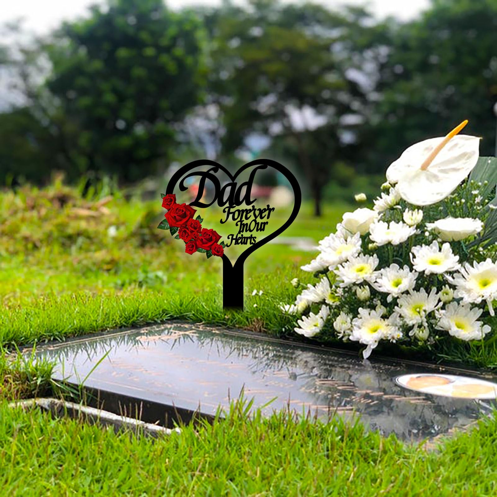 OZIO colored flower detail on plaque adds color to garden memorial
