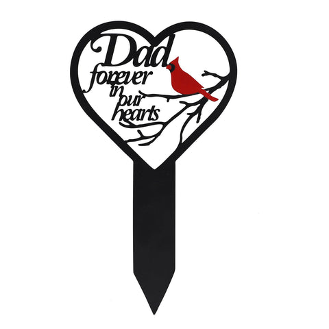 OZIO Dad Heart Memorial Plaque Stake marks graveside remembrance outdoors.