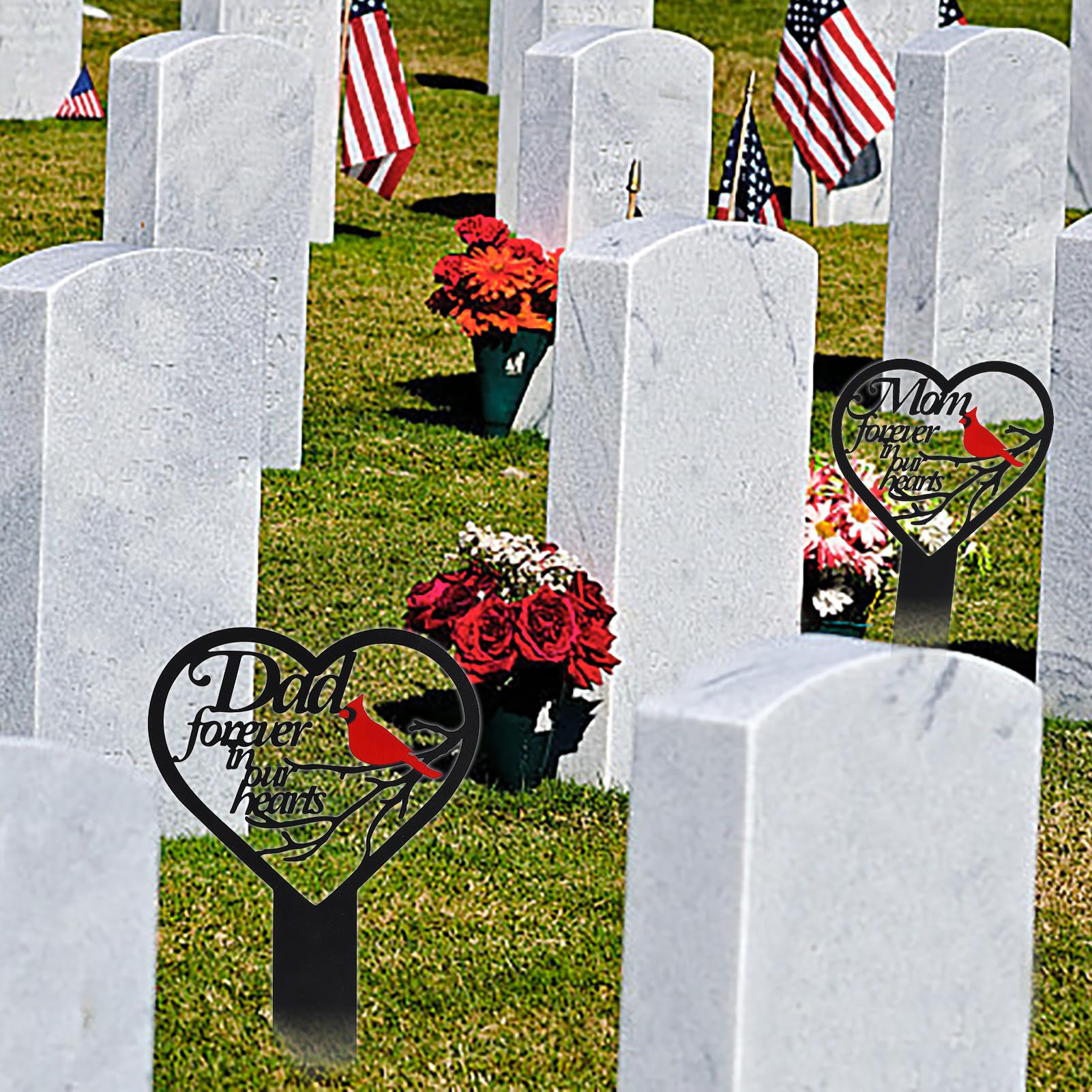 OZIO easy-install memorial stake simplifies grave marker setup outdoors.