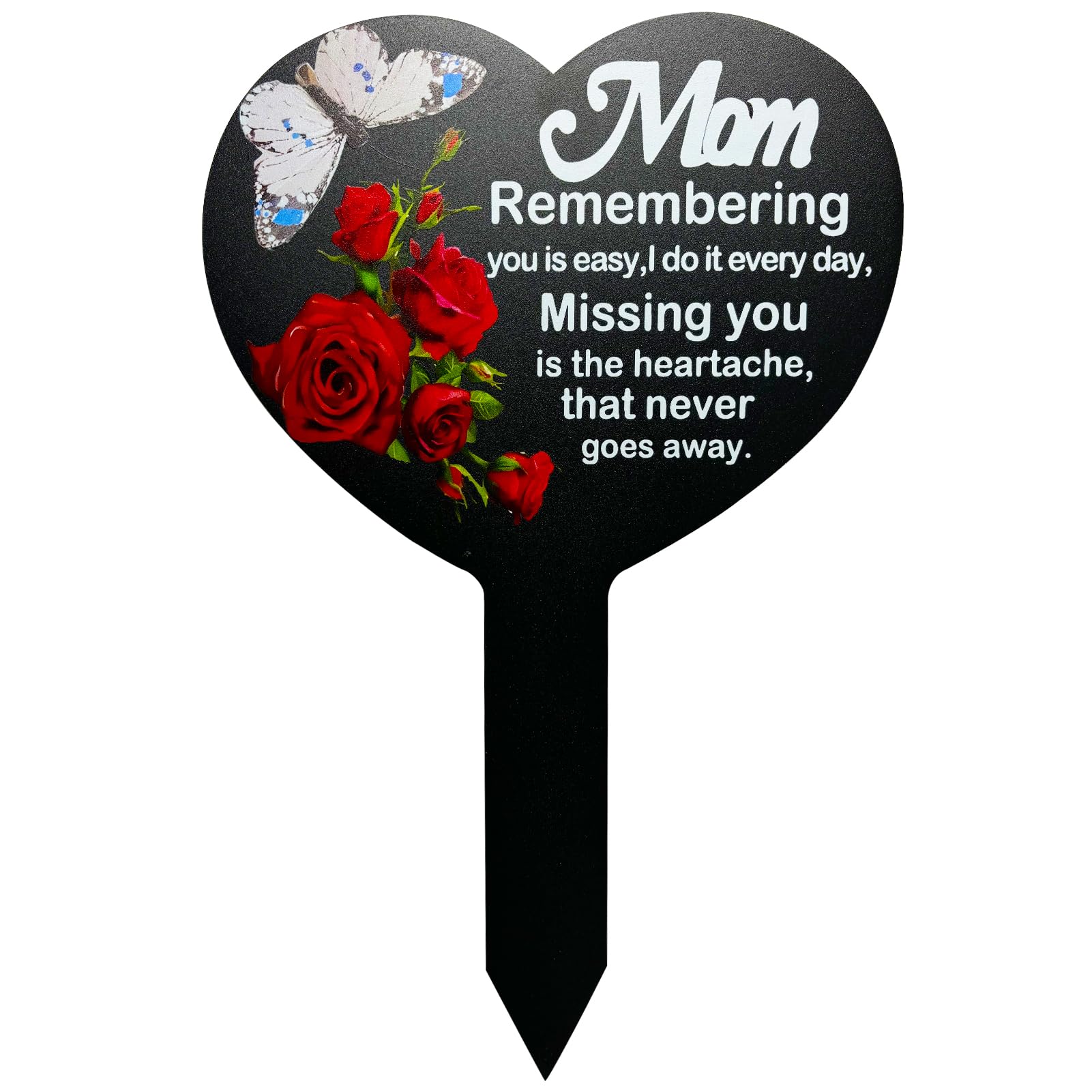 OZIO heart memorial plaque stake with mom butterfly; ideal for garden memorials.