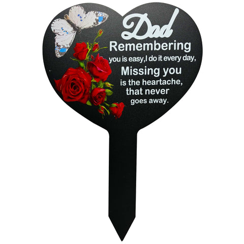 OZIO memorial heart plaque for Dad with butterfly motif, durable outdoor grave marker