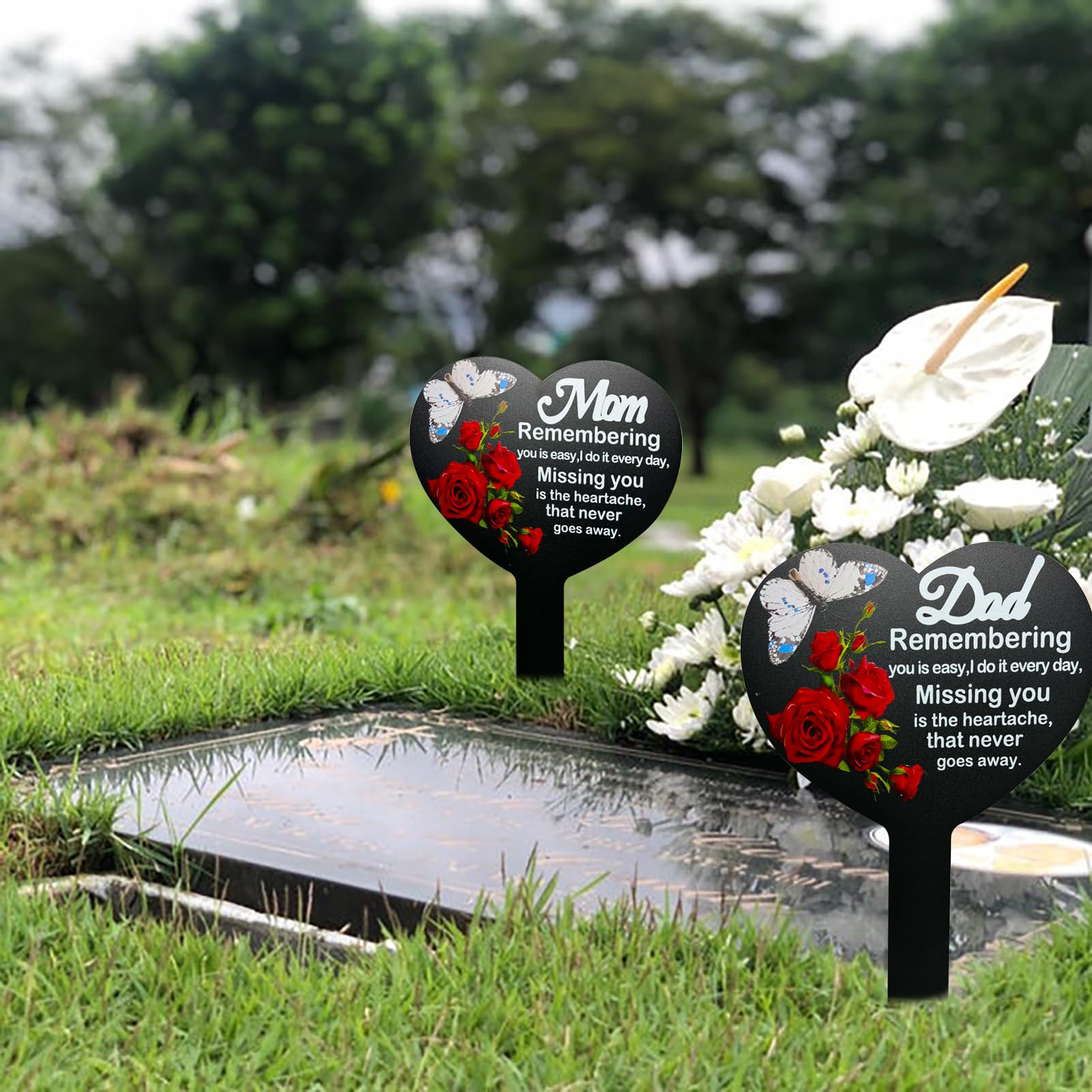 OZIO metal grave marker stake; sturdy outdoor decor for cemeteries.