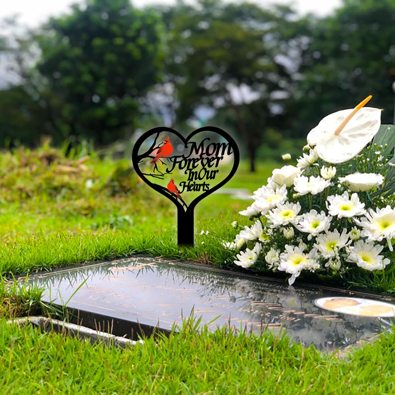 OZIO metal grave stake in sturdy construction for long-lasting outdoor display.