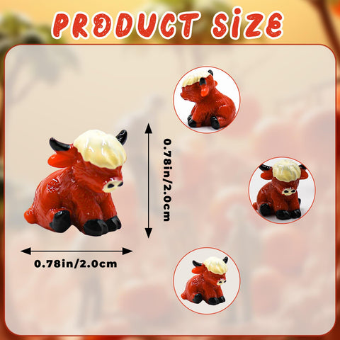 OZLMC Highland cow miniature figurine perfect for dollhouse scenes and micro landscape ideas.