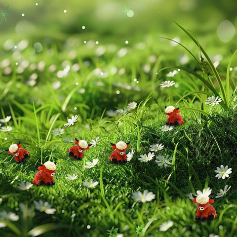 OZLMC Highland cow miniature figurine adds charm to terrariums and table-top setups.