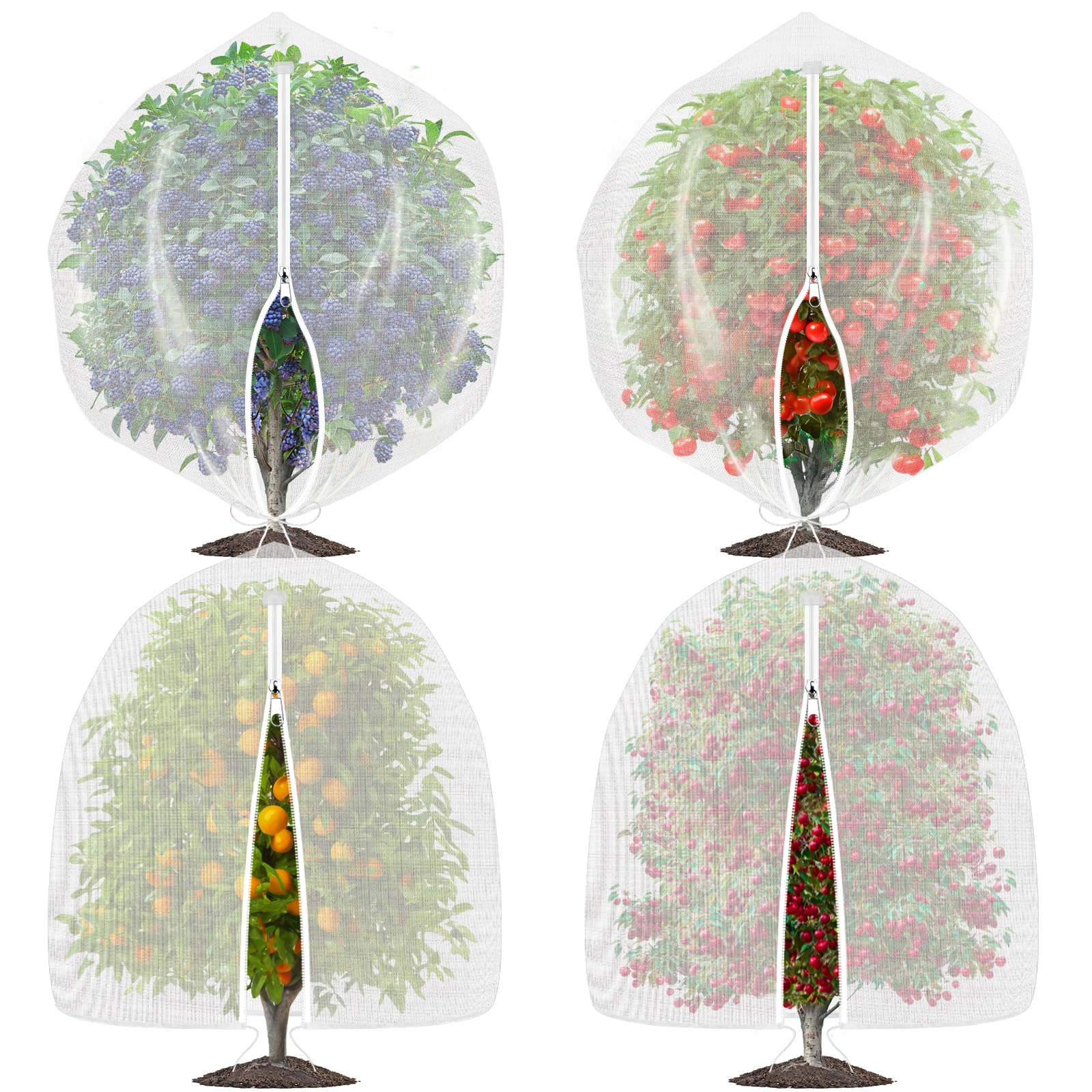 Ozmi bird netting with zipper and drawstring protecting fruit trees while allowing harvest.