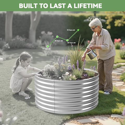 OZMSHF 2x2ft round raised bed outdoors showcases versatile planting area.