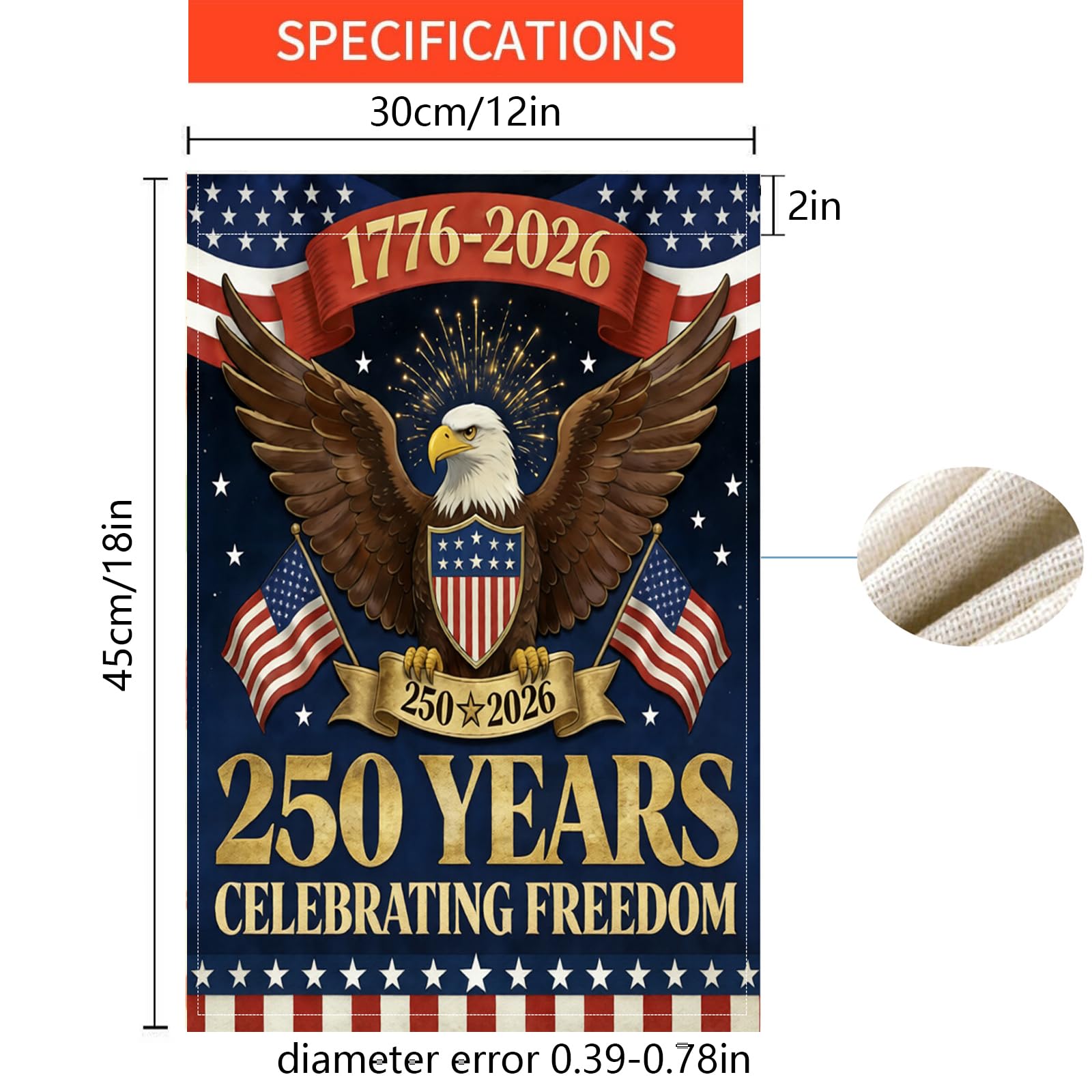 OZTK 1776-2026 date details on flag for patriotic ambiance.
