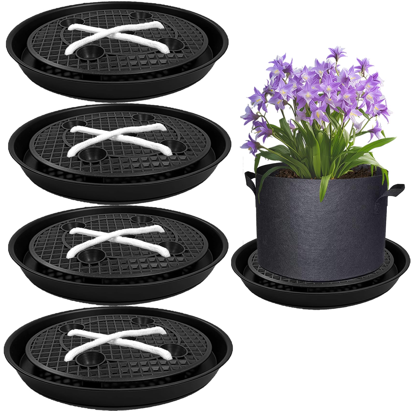 P Polerden self-watering base 14-inch supports efficient watering for fabric grow bags.