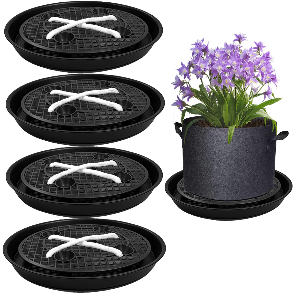 P Polerden self-watering base 14-inch supports efficient watering for fabric grow bags.