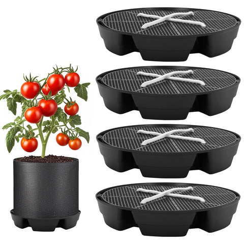 P Polerden self-watering base under a fabric grow bag showing easy setup benefits
