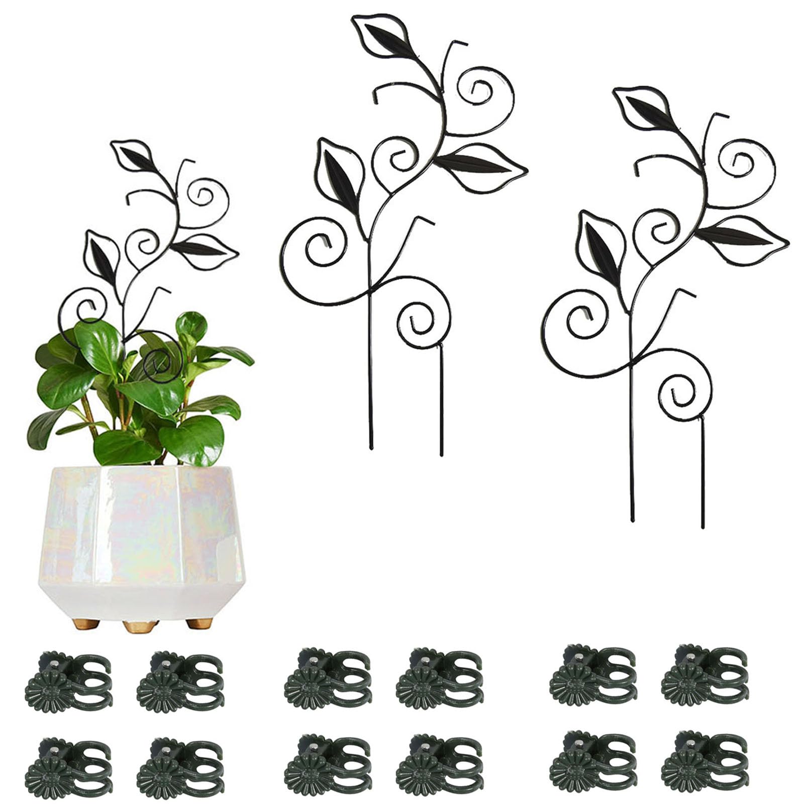 Paalee leaf shape trellis with 6 clips supports vines in small pots