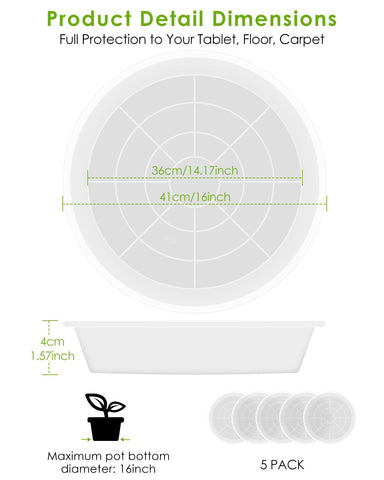 PACETAP 16-inch plant saucer outer diameter shows wide compatibility.
