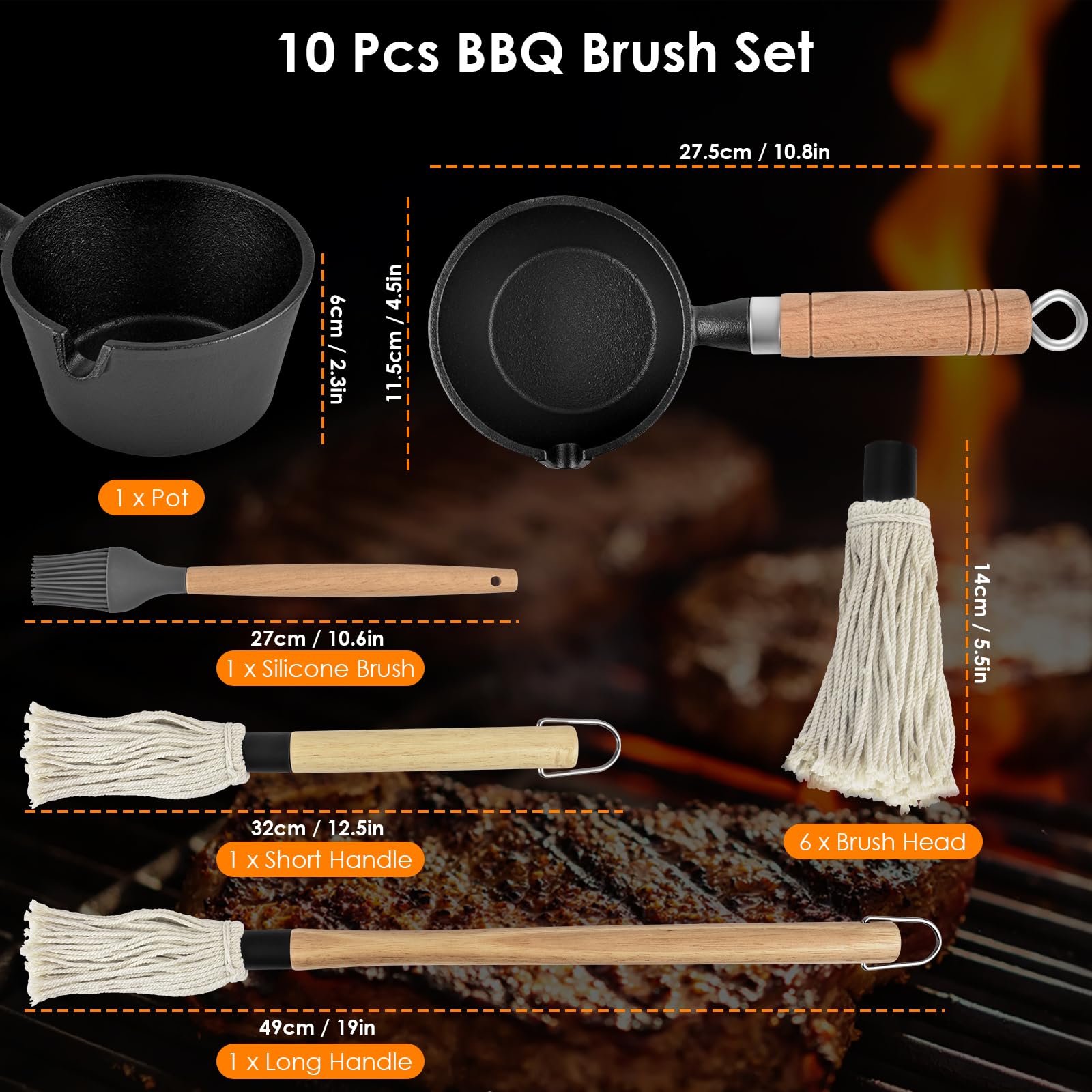 PACETAP cast iron sauce pan grooves hold brush and redirect sauce