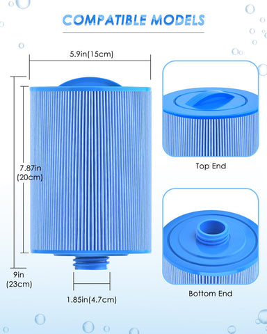 PACETAP spa filter length shows 8-1-4 inch for a proper fit.