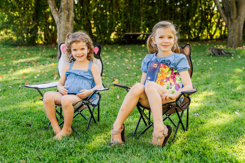 Bernie the Bear Play Chair open setup ready for campsite or backyard
