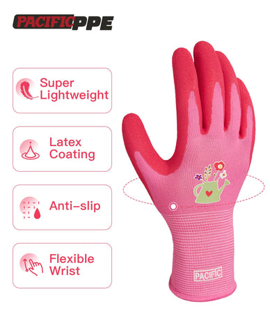 PACIFIC PPE women's garden gloves rose red fingers closeup highlighting dexterity