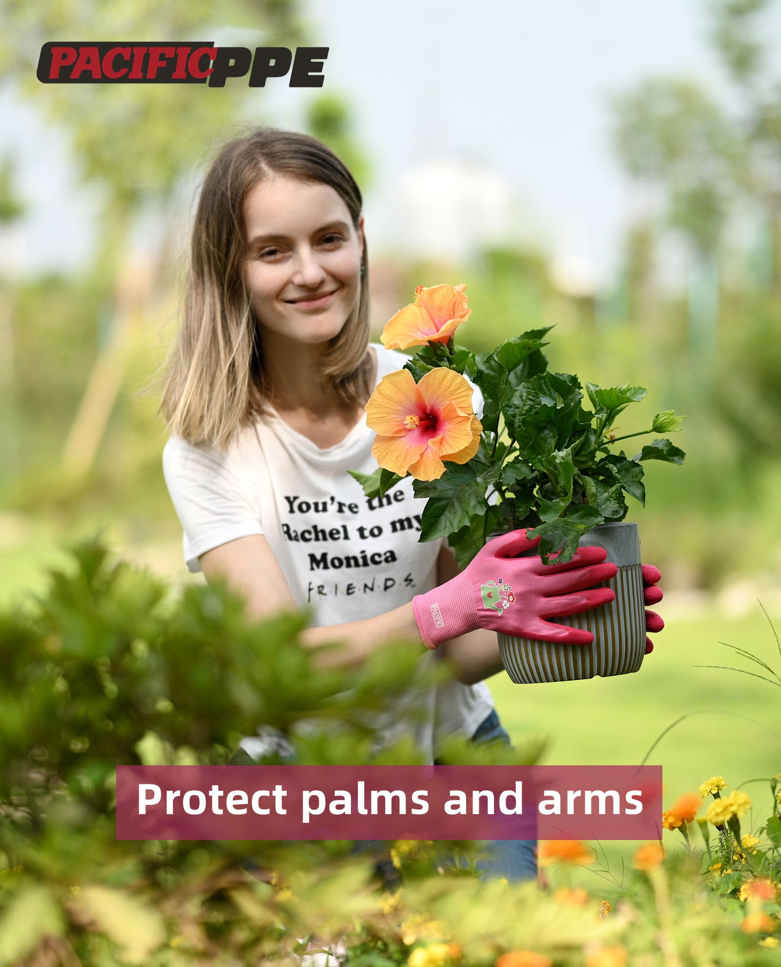 PACIFIC PPE rose red gloves long flexible cuff protecting wrists from dirt