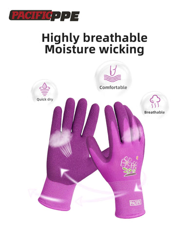 PACIFIC PPE bright color coating helps locate gloves quickly in the yard.