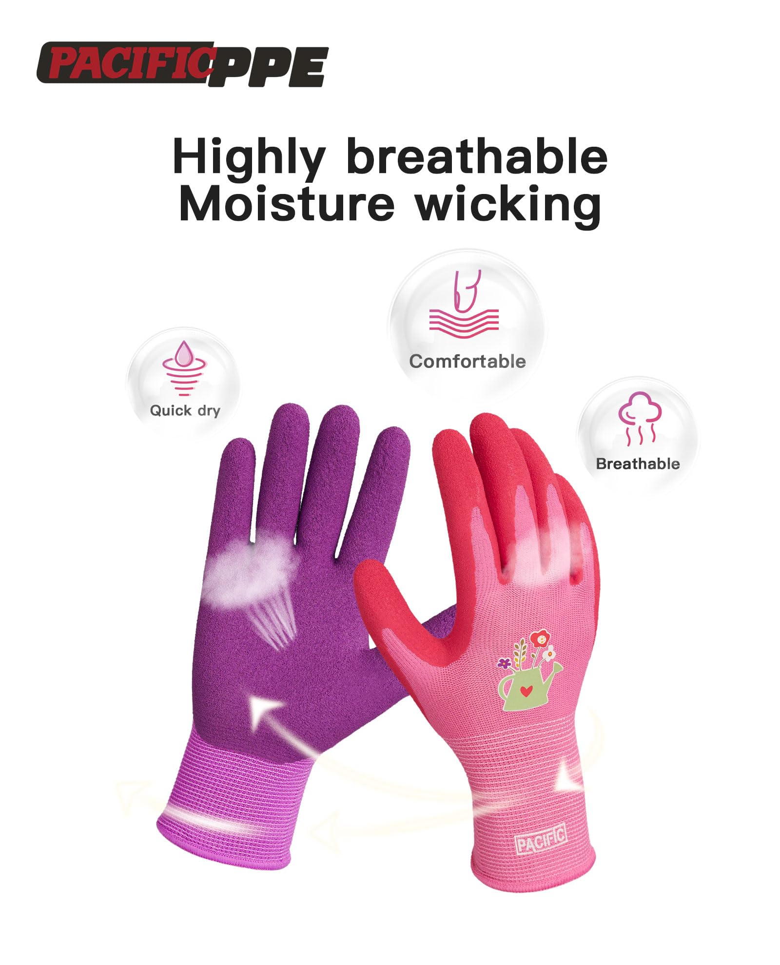 Non-slip palm design improves grip in PACIFIC PPE gardening gloves.